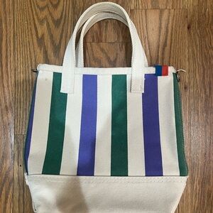 KULE Canvas Tote with Green, Purple, and Cream Stripes